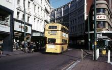 Bournemouth Corporation trolleybus in Old Christchurch Road near Gervis Place. 02 April 1968