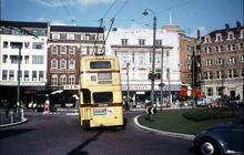 Bournemouth Corporation trolleybus at Bournemouth Square by Bourne Valley Road. 02 April 1968