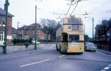 Bournemouth trolleybus Fleet No. 299, Reg. No. 299 LJ, crossing Southbourne Road between Beresford Road and Beaufort Road. 07 April 1968