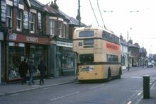 Bournemouth trolleybus in Seabourne Road, Pokesdown, near Hosker Road. 07 Apr 1968