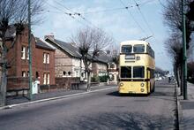 Bournemouth Corporation trolleybus in Stour Road, Christchurch. 21 Apr 1968
