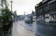 Bradford trolleybus Fleet No. 753 on Route 40 (City), in Saltaire Road, Shipley, near Mount Place. 11 May 1968