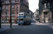 Bradford Corporation trolleybus turning in Tyrrel Street at Ivegate. 12 May 1968
