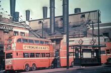 Pre-war B2 trolley buses 103 and 115 at the Market Hill stand that formed the Woolwich terminus.