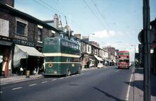 Teesside Railless Traction Board trolleybus Reg. No. CPY309, Fleet No 11, in Smeaton Street, North Ormesby. 13 May 1968