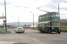 Tees-side Railless Traction Board trolleybus Reg. No. GAJ12, Fleet No 2, in South Bank Road at Cargo Fleet Lane. 13 May 1968