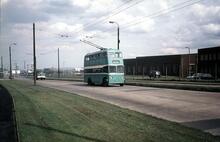 Tees-side Municipal Transport trolleybus Reg. No. CPY311, Fleet No 13, in South Bank Road near Queensway, Cargo Fleet. 13 May 1968