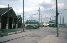 Teesside Railless Traction Board trolleybuses outside depot in Middlesbrough Road, Eston. 13 May 1968