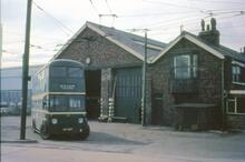 Teesside Railless Traction Board trolleybus Reg. No. CPY287, Fleet No. 16 outside depot in Middlesbrough Road, Eston. 13 May 1968