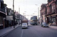 Teesside Railless Traction Board trolleybus Reg. No. GAJ14, Fleet No. 4 in Normanby Road at Middlesbrough Road, South Bank . 13 May 1968