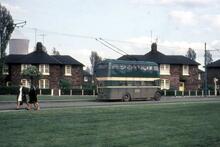 Teesside Railless Traction Board trolleybus in Birchington Avenue, Grangetown. 13 May 1968