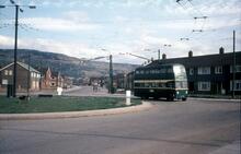 Teesside Railless Traction Board trolleybus Reg. No. CPY286, Fleet No. 15 at Birchington Avenue and Fabian Road, Grangetown . 13 May 1968