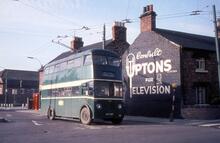 Teesside Railless Traction Board trolleybus Reg. No. CPY287, Fleet No. 16 in Normanby Road at High Street, Normanby . 13 May 1968