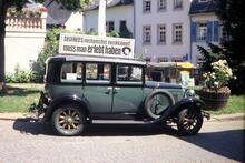 Rüdesheim-am-Rhein, Germany. Mobile advertisement for Siegfried's Mechanical Museum